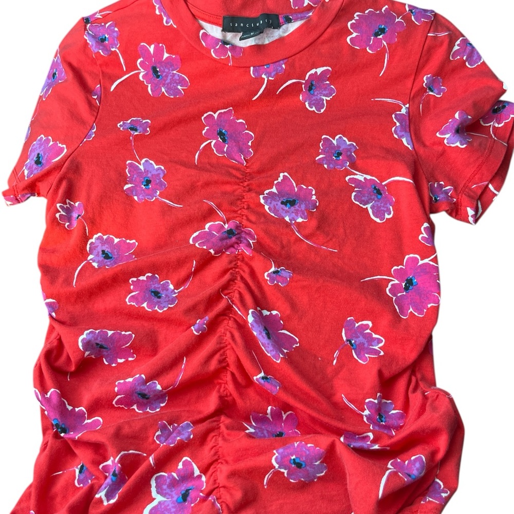 Sanctuary Red and Purple Floral Short Sleeve Top